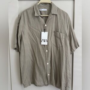 Zara NWT Men's Brown/Tan Casual Button Down Shirt Relaxed Fit Size Medium